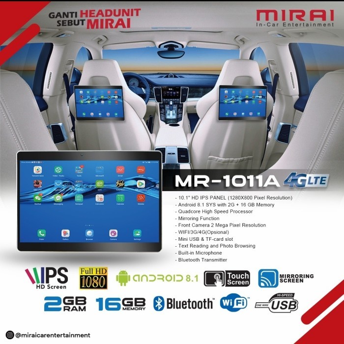 Headrest Android 10 inch mirai mr 1011 A mr1011a 4G sepasang