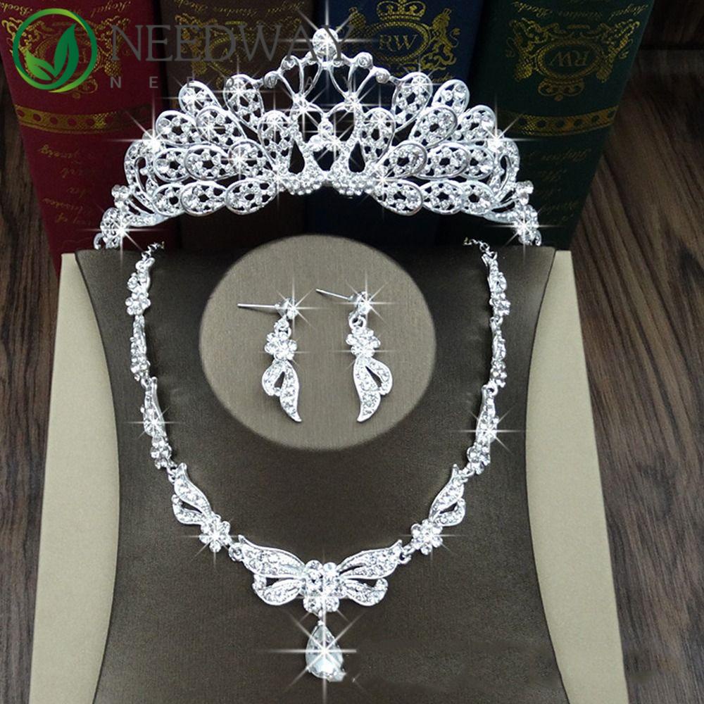 Needway  Set Perhiasan Pernikahan Kepribadian Elegan Necklacechain Jewelry Accessories Crsytal Temperamen Wanita Kalung