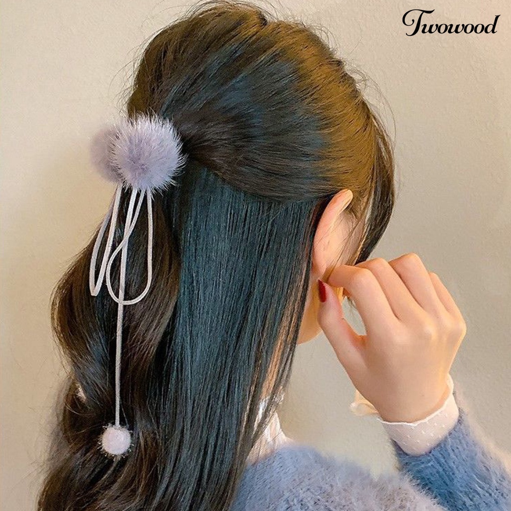 Twowood Gaya Korea Persilangan Gigi Cakar Rambut Kecil Wanita Elegan Hairball Bow Ribbon Hair Clip Aksesoris Rambut