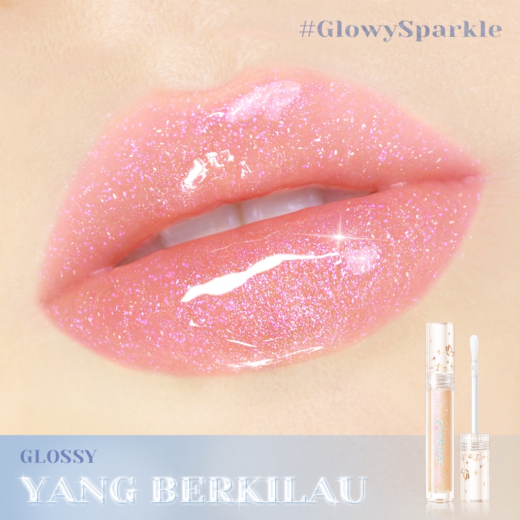 Focallure #GlowySparkle Plumpy Nourishing Lip Gloss Tinted High Shine Shimmer Glitter Long-lasting Moisture Silicone Brush Head Instant Glow Up