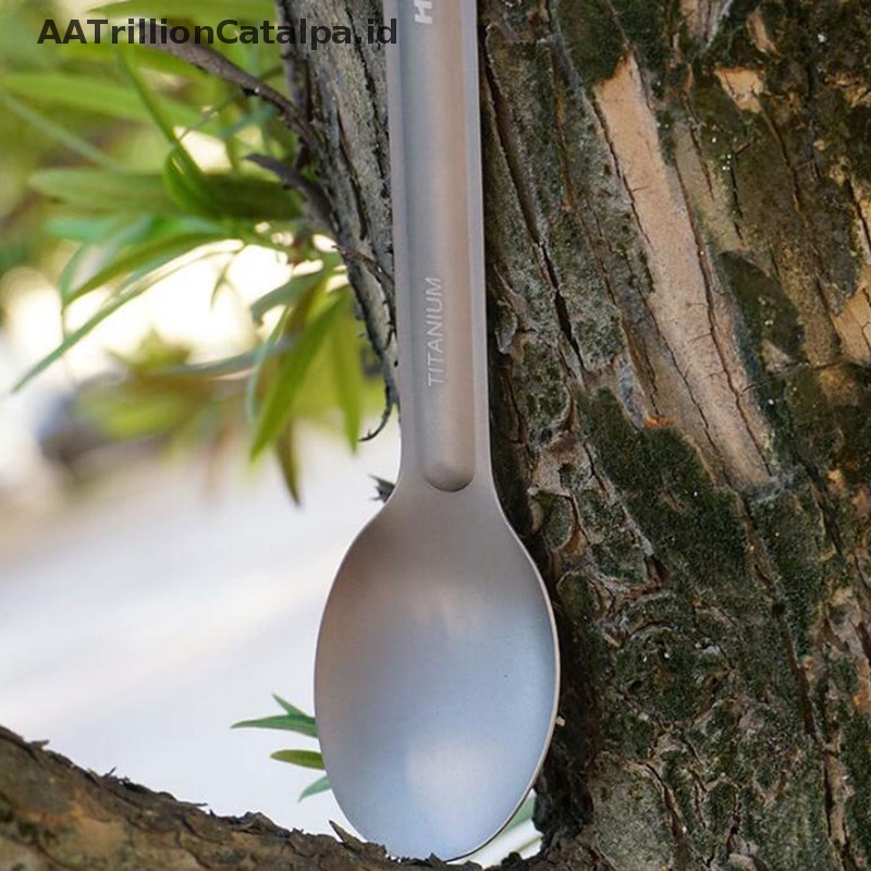 Aatrillioncatalpa Titanium Sendok Dan Garpu Camping Peralatan Makan Outdoor Gagang Panjang Portable Tools ID