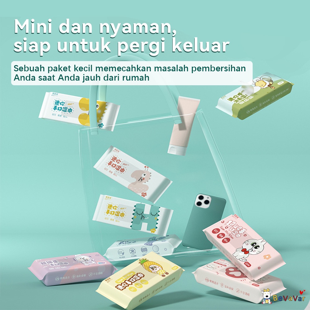 BEVAVAR 8pcs Baby Wipes mini/Tisu bayi Tanpa Alkohol/Kertas toilet basah untuk bayi