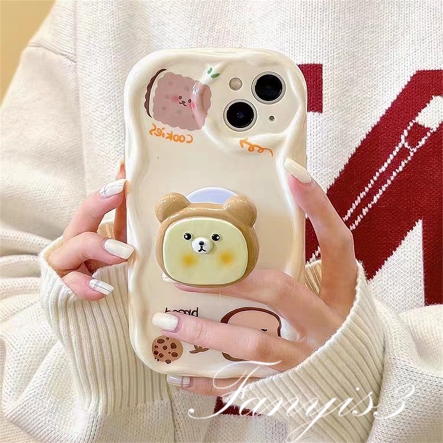 Compatible For IPhone 14 13 12 11 Pro Max X XR Xs Max 8 7 6s Plus SE 2020 Solid Kompatibel Untuk Braket Beruang Padat Bergelombang Lengkung Tepi Ponsel Case TPU Soft Cover Pelindung Dengan Braket Kipas