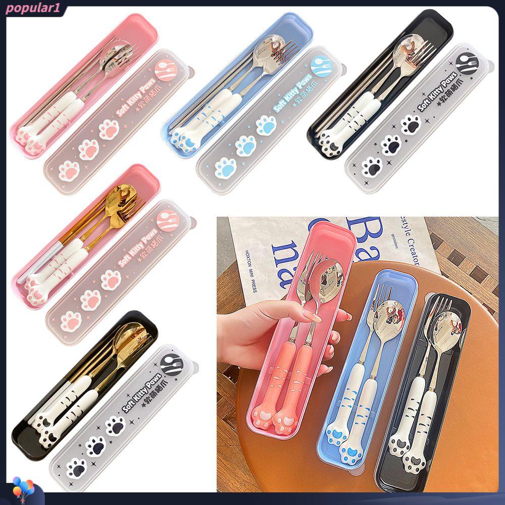 Populer Set Alat Makan Portable Outdoor Dengan Kotak Penyimpanan Piknik Sumpit Garpu Sendok Camping Travel Set Peralatan Makan