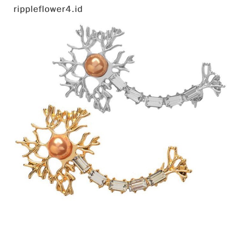 {rippleflower4.id} Pin Enamel Dengan Mutiara Dan Kristal Brain Neure Cell Badge Lapel Bros Jewelry~