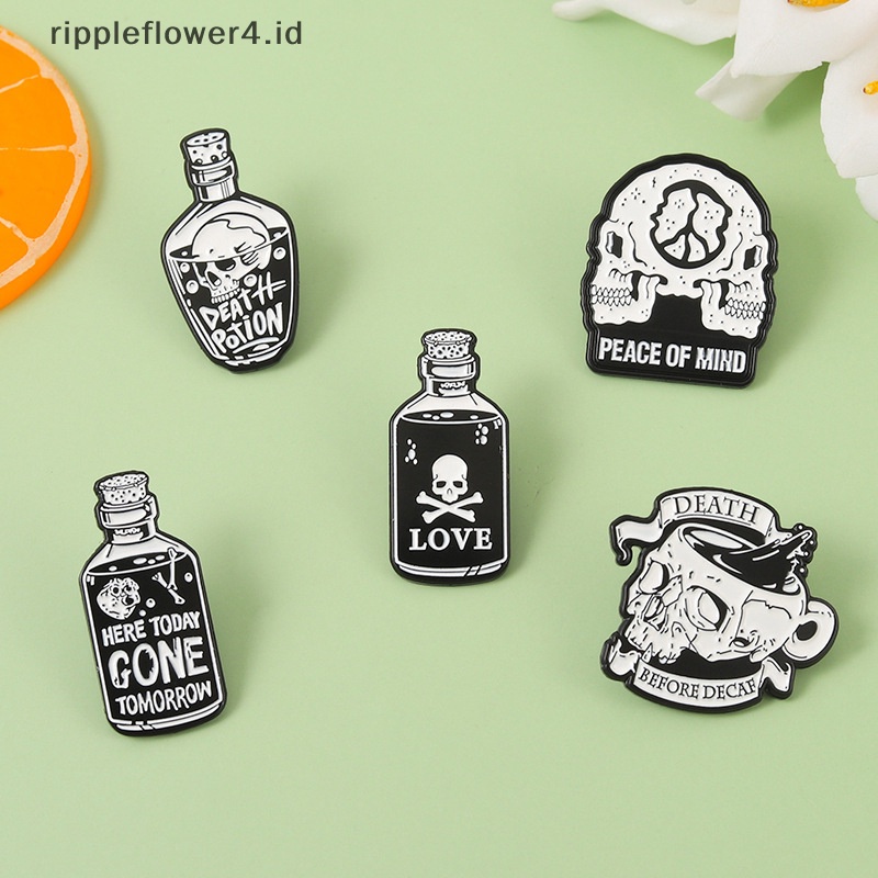 {rippleflower4.id} Lencana Pin Enamel Gaya Punk Hitam Botol Tengkorak Koleksi Bros Kerah Pin~