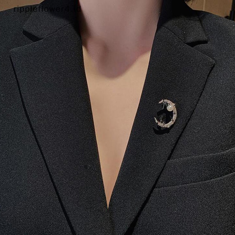 {rippleflower4.id} Mutiara Berlian Imitasi Bulan Bros Wanita Pernikahan Kantor Bros Pin Hadiah Aksesoris~