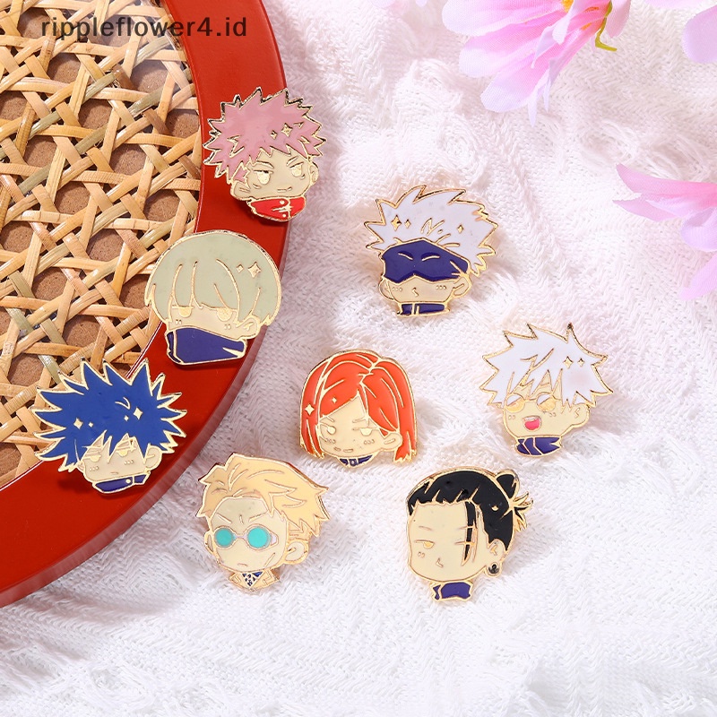 {rippleflower4.id} Jujutsu Kaisen Chibi Enamel Pin Gojo Satoru Itadori Yuji Bros Custom Kerah Lencana Kartun Lucu Perhiasan Hadiah Untuk Teman~