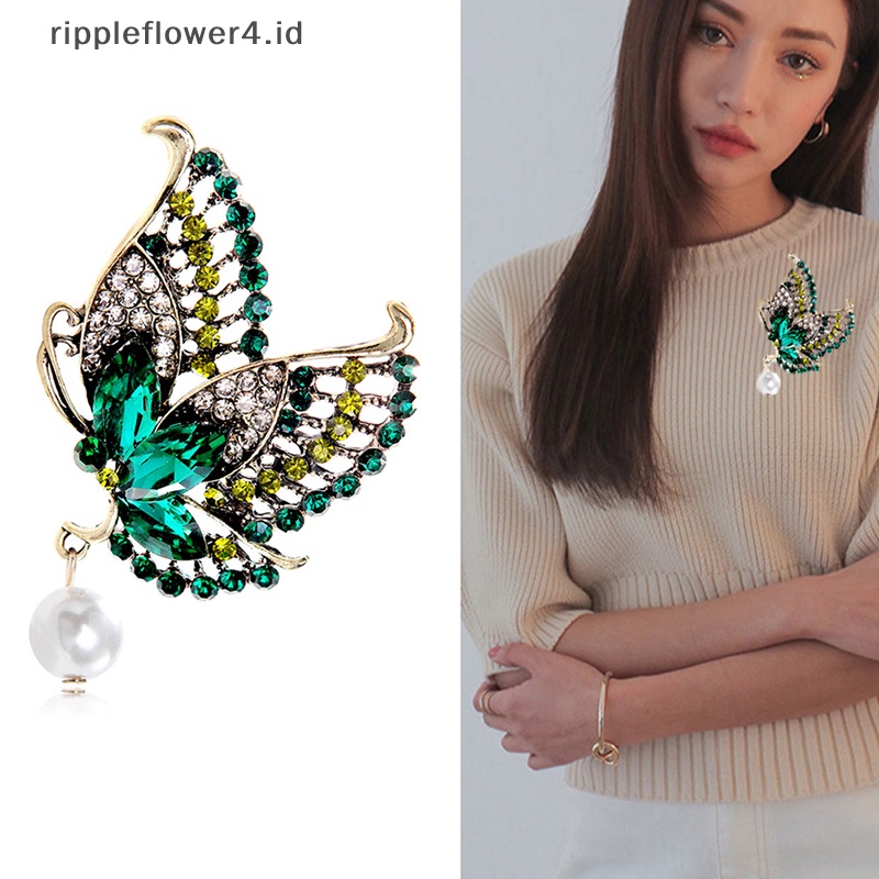 {rippleflower4.id} Fashion Berlian Imitasi Mutiara Kupu-Kupu Bros Pin Untuk Wanita Syal Pakaian Bros Aksesoris Hadiah~