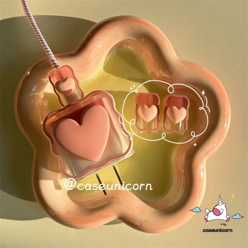 Kartun 3D Permen Warna Macaron Cinta Hati Gradien Bergelombang Pinggiran Charger Pelindung Charger Perlindungan Set Kompatibel Untuk Apple 18/20W Charger Case Penutup Pelindung Gigitan Kabel