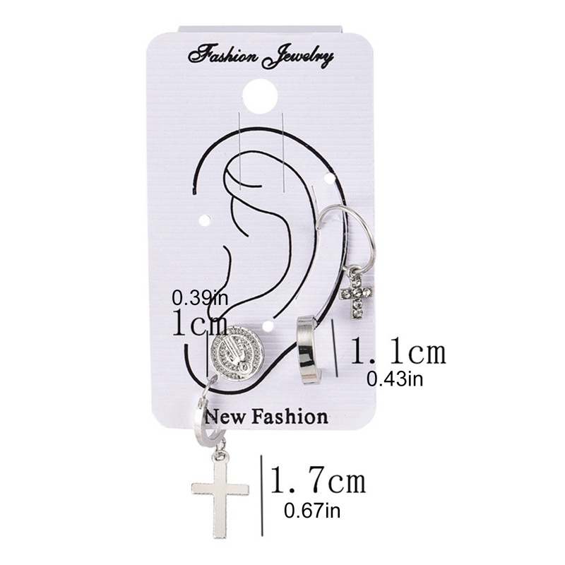 4pcs /Set Anting Salib Wanita Earclip Kombinasi Tren Fashion Kepribadian