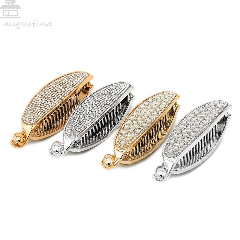 Agustinina Jepit Rambut Klasik Elegan Wanita Full Berlian Imitasi Mutiara Kristal Ponytail Holder