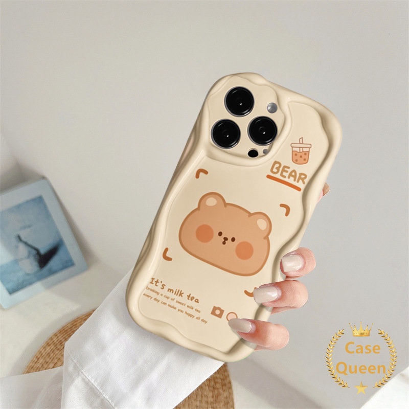 Kartun Kreatif Teh Susu Beruang Glossy Lucu Smiley Case Untuk Redmi 9C NFC 9C 10a2 A1 9A 10A Redmi Note8 11s 9 11 Gradiasi Beruang Kopi Donat Telepon 3D Wavy Curved Edge Soft Cover