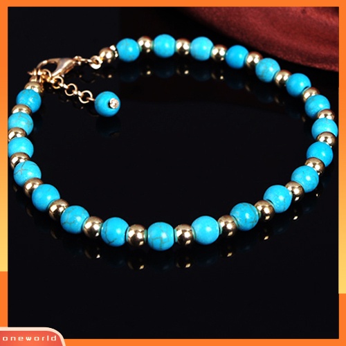 [WOD] Boho Double Layers Berlian Imitasi Bunga Turquoise Kaki Rantai Gelang Kaki Ankle Bracelet