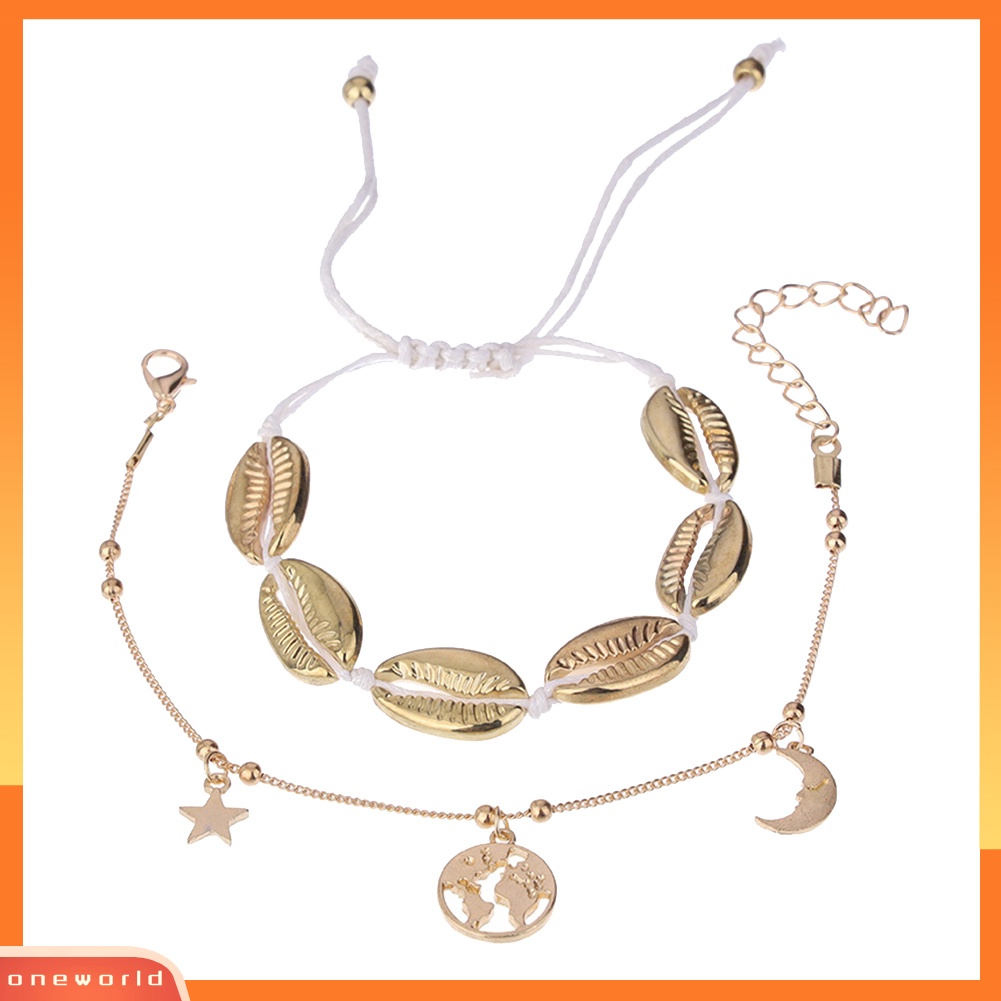 [WOD] 2pcs/set Peta Bumi Cowrie Shell Pesona Gelang Kaki Musim Panas Pantai Wanita Ankle Bracelet