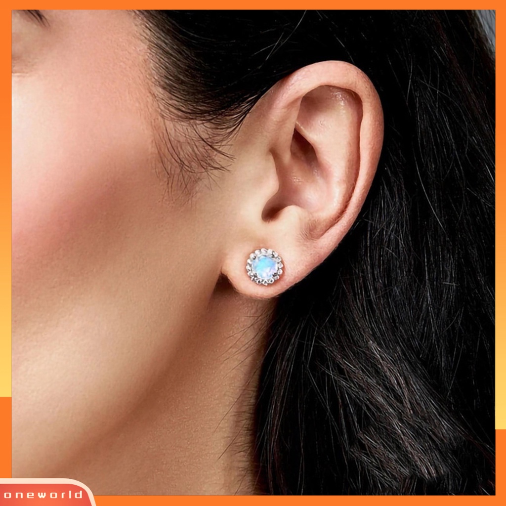 [WOD] 1pasang Ear Studs Gradient Gaya Klasik Temperamen Hias All-match Perhiasan Hadiah Bulat Wanita Mahkota Faux Moonstone Earrings Aksesoris Tunangan Untuk Pacaran