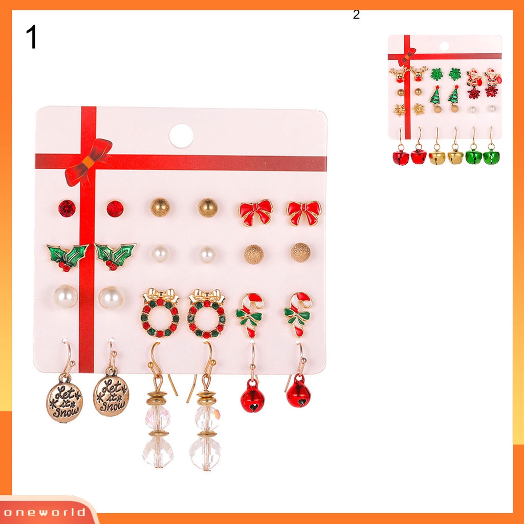 [WOD] 12pasang Anting Natal Warna-Warni Indah Bell Elk Stud Earrings Untuk Tahun Baru