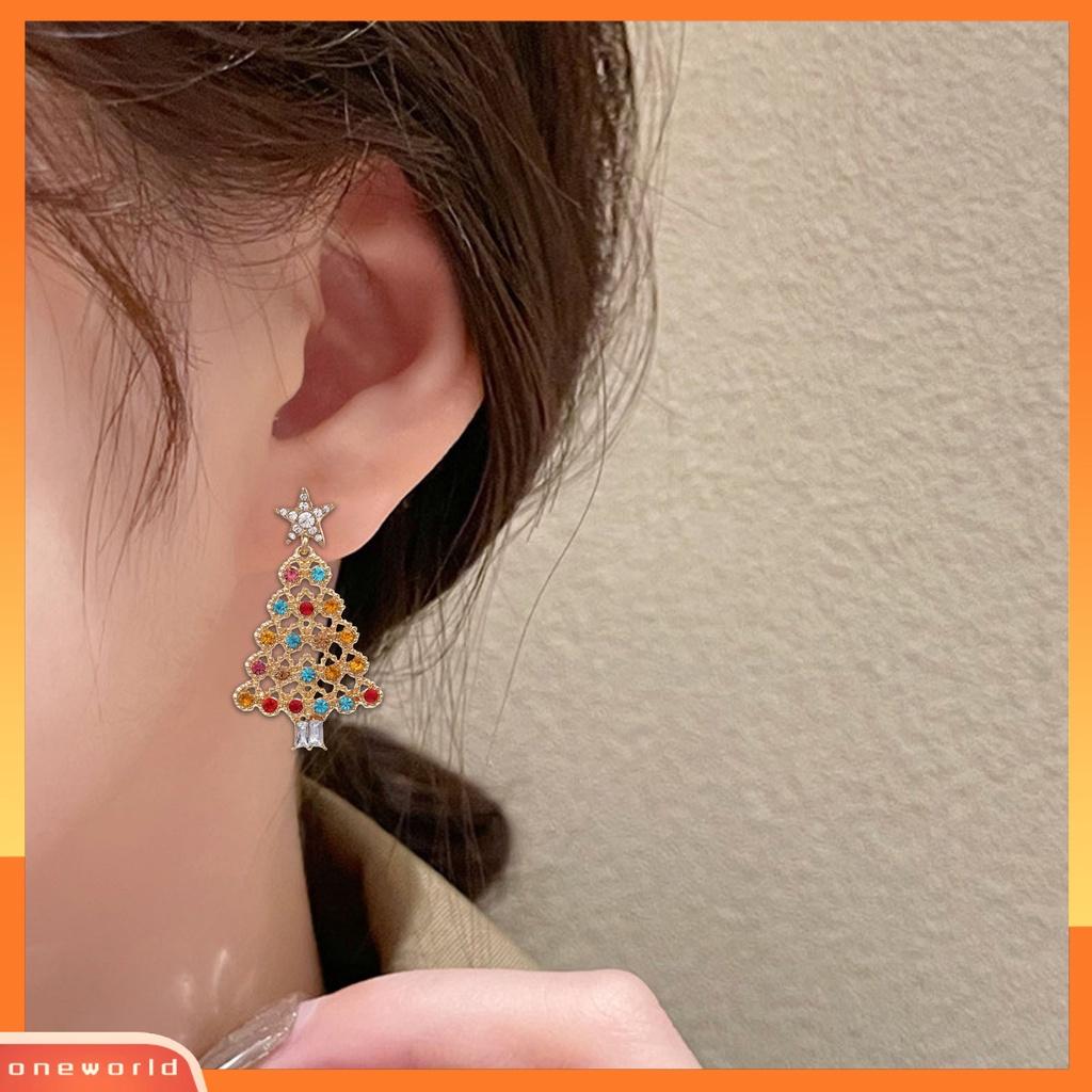 [WOD] 1pasang Menjuntai Anting Festival Berlian Imitasi Berwarna Mengkilap Berkilau Semua Pertandingan Dekorasi Hadiah Natal Wanita Xmas Pohon Drop Earrings Perhiasan Fashion Untuk Tahun Baru