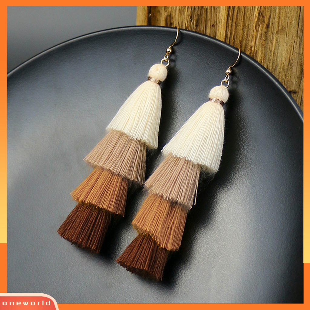 [WOD] 1pasang Anting Menarik Gaya Bohemia Ultra Panjang 4lapis Rumbai Fringe Menjuntai Anting Untuk Wanita