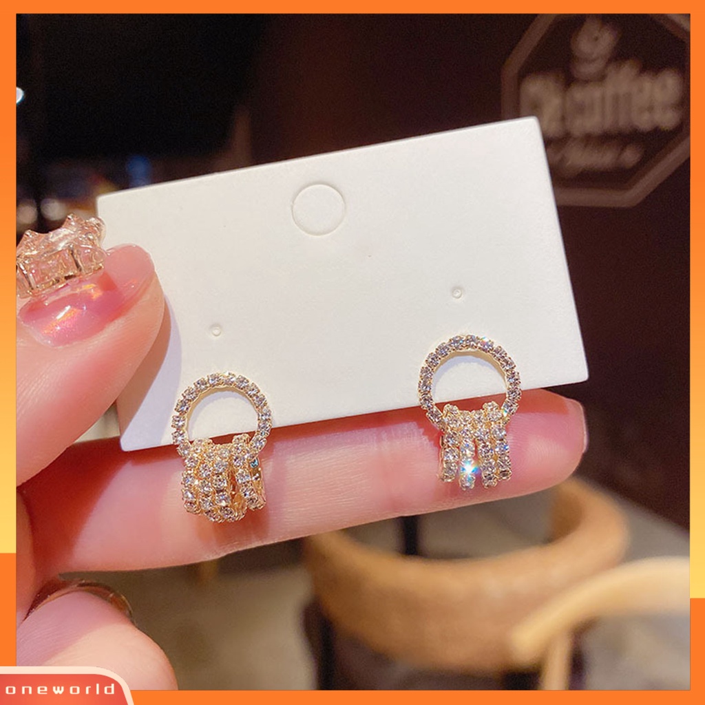 [WOD] 1pasang Indah Menawan Wanita Anting Hadiah Berlian Imitasi Bersinar Lingkaran Stud Earrings Perhiasan Aksesori