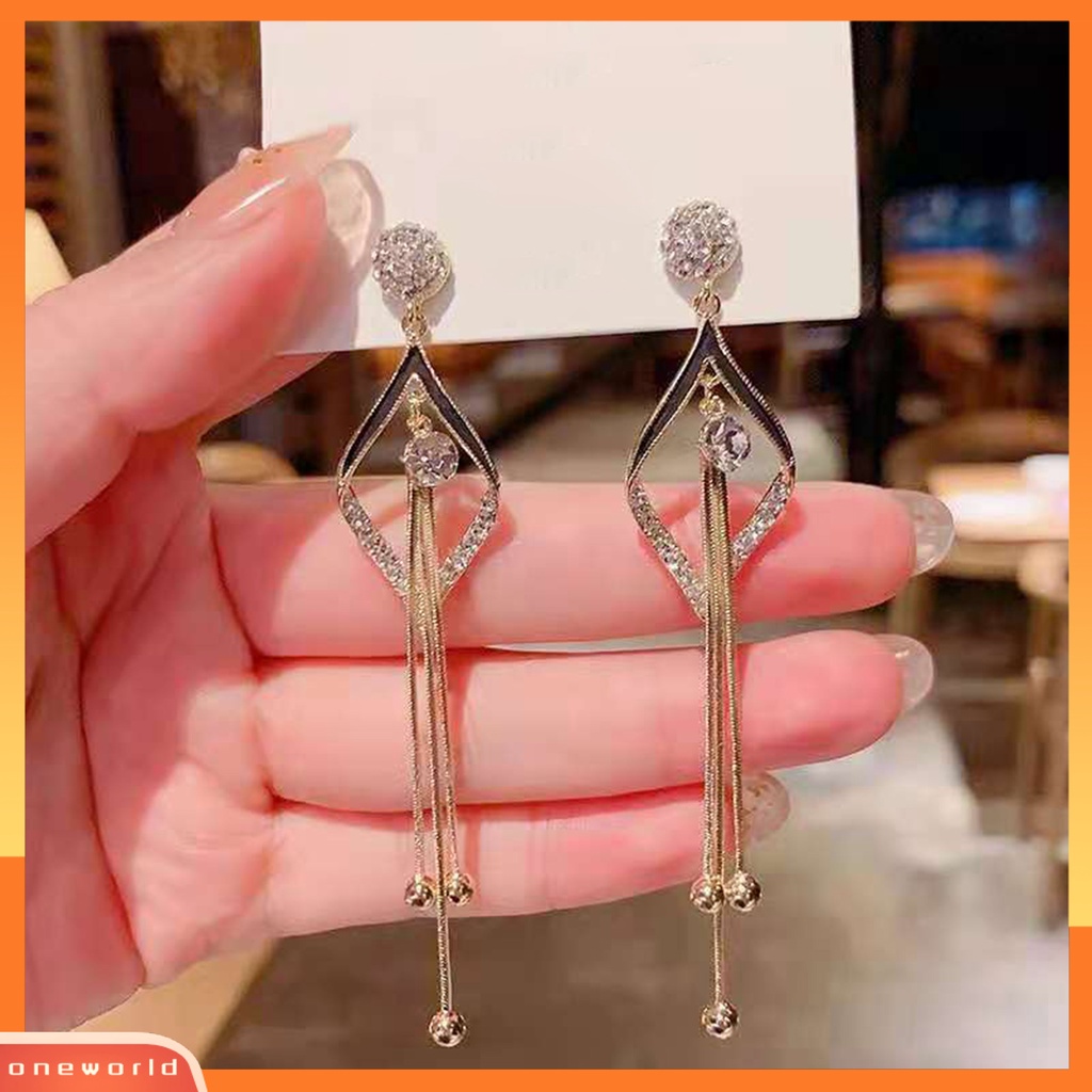 [WOD] 1pasang Anting Wanita Rumbai Berlian Imitasi Tahan Lama Romantis Drop Earrings Untuk Pacaran