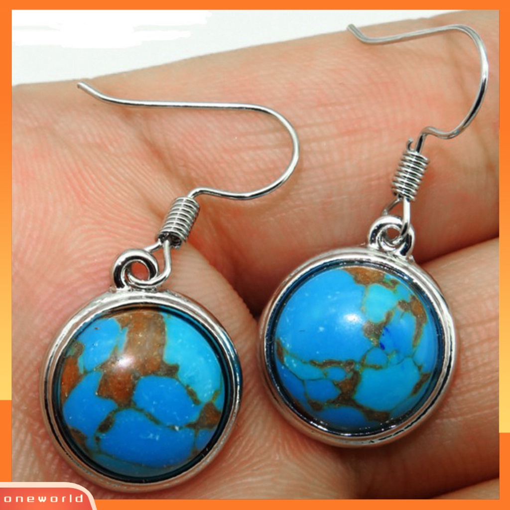 [WOD] 1pasang Drop Earrings Faux Turquoise Pendant Folk-custom Retro Geometris Hypoallergenic Dress Up Perhiasan Wanita Desain Kuno Drop Hook Earrings Untuk Kehidupan Sehari-Hari