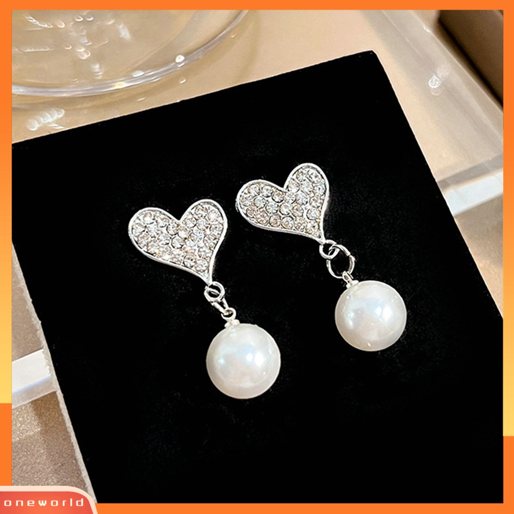 [WOD] 1pasang Anting Menjuntai Shiny Ear Decoration Gaya Korea Berlian Imitasi Cinta Hati Mutiara Imitasi Temperamen Anting Tusuk Untuk Pacaran