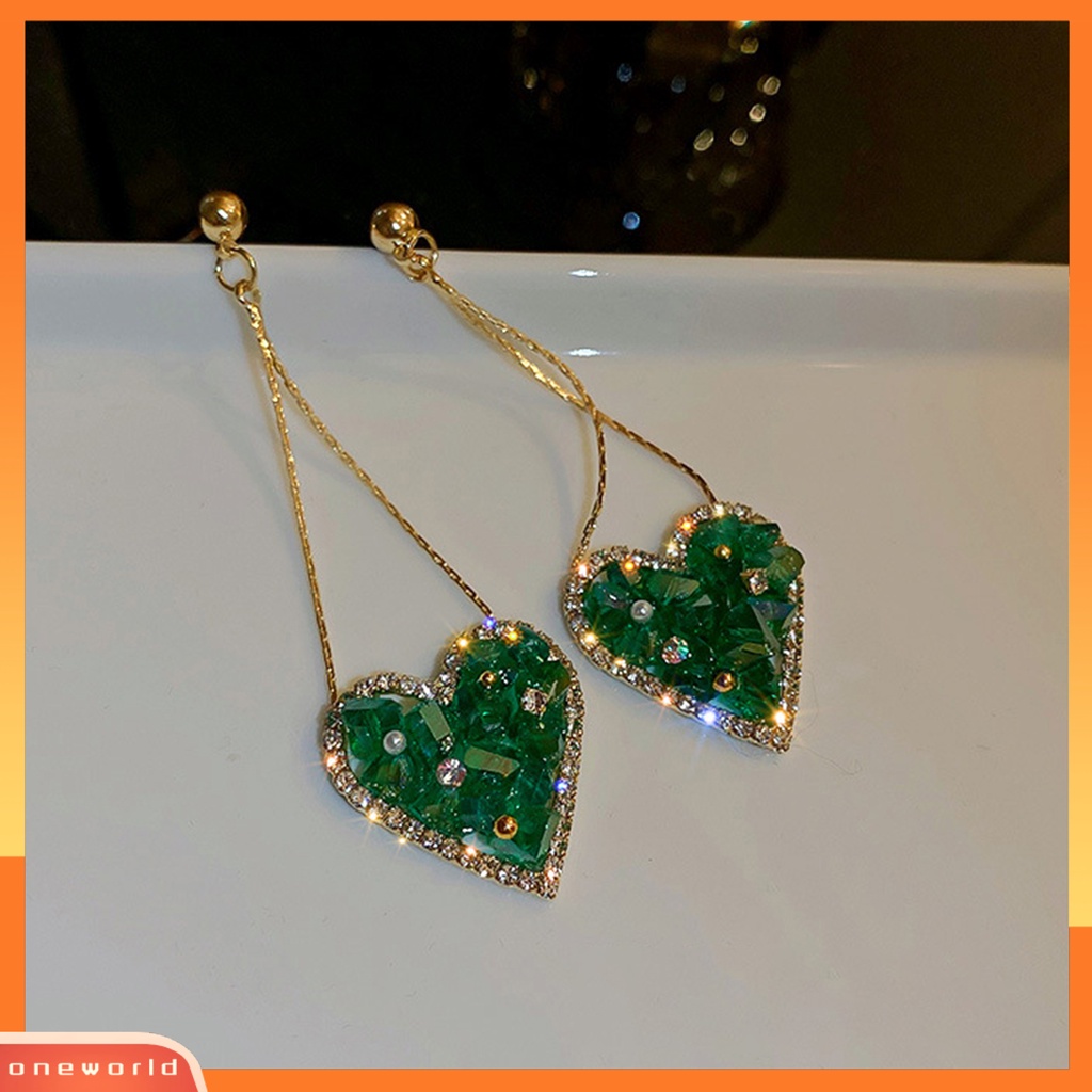 [WOD] 1pasang Anting Wanita Bentuk Hati Kristal Imitasi Tahan Lama Shiny Drop Earrings Untuk Hadiah