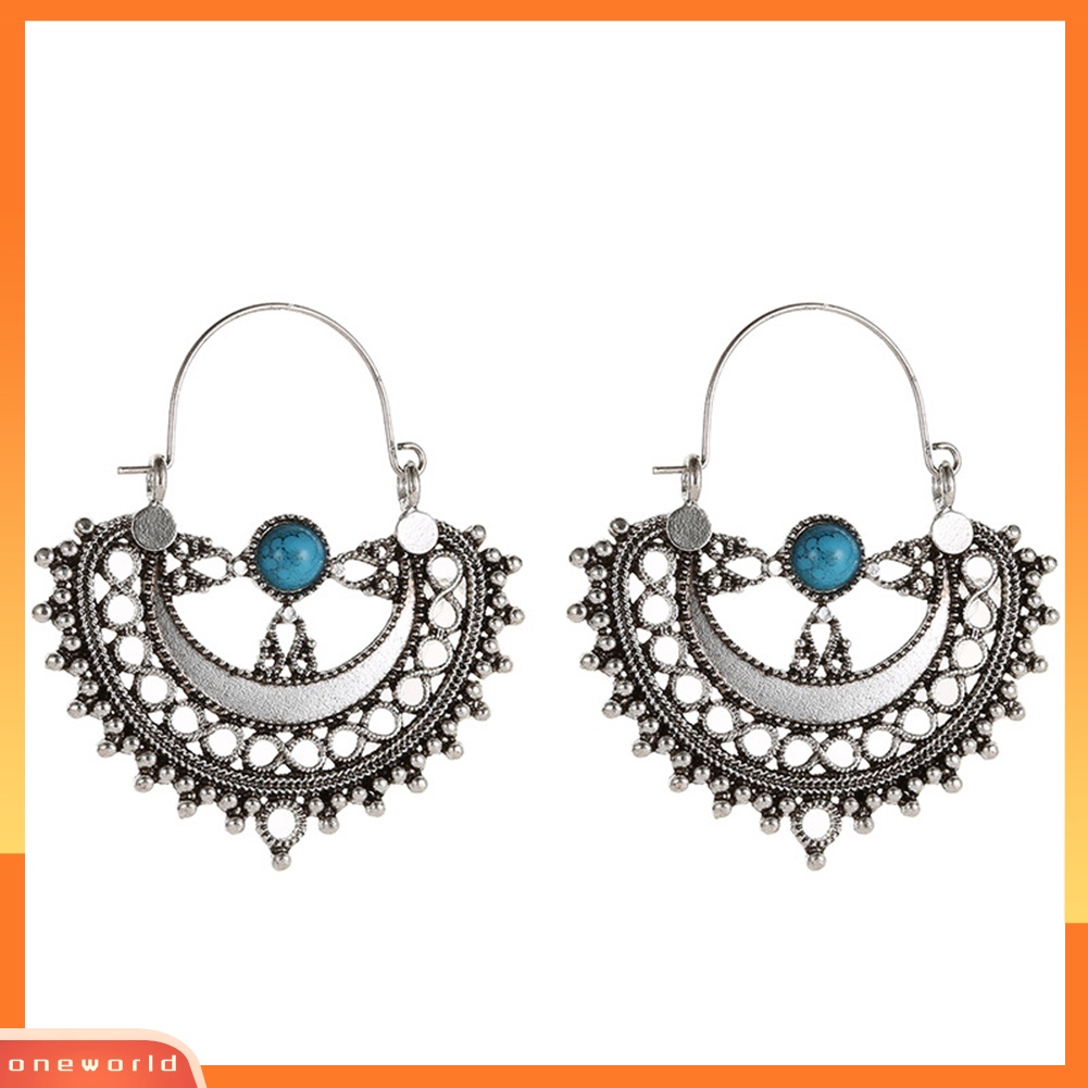 [WOD] Etnik Berongga Buatan Turquoise Chandelier Drop Menjuntai Anting Wanita Hadiah