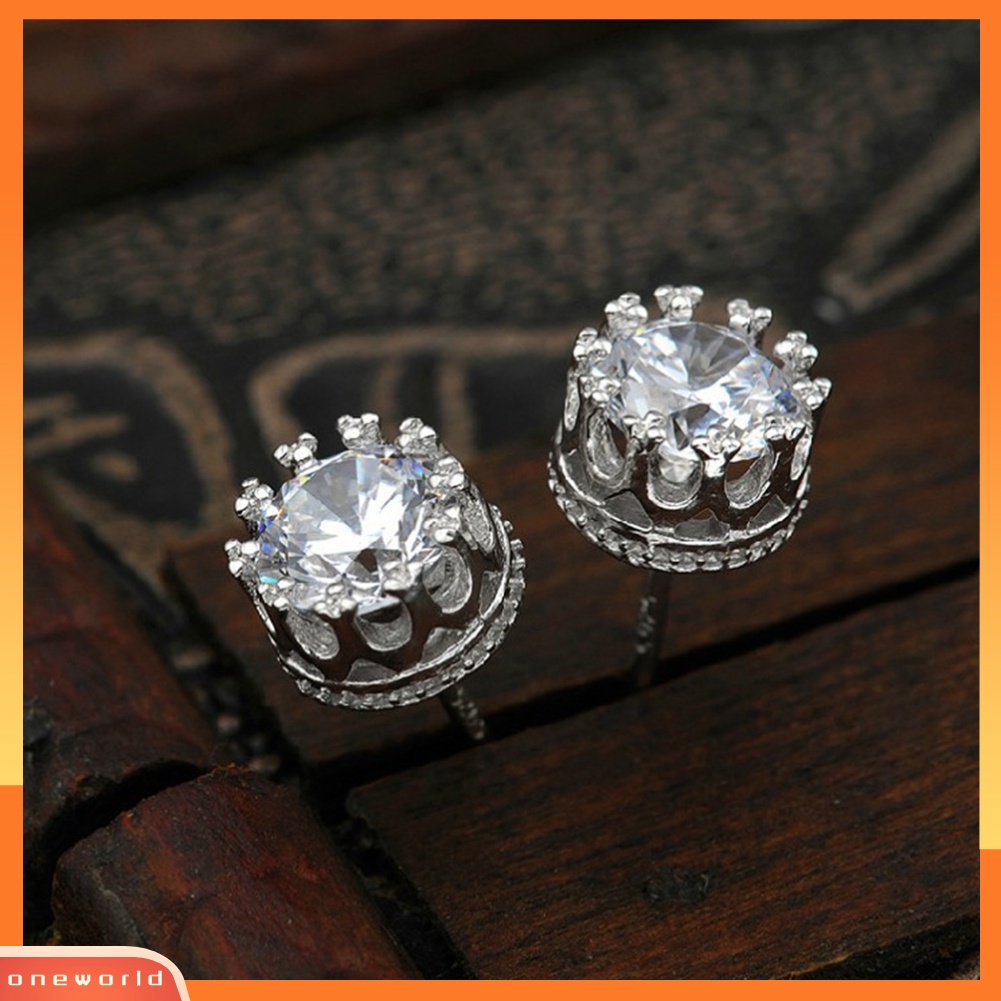 [WOD] Fashion Wanita Bulat Cubic Zirconia Ukir Mahkota Telinga Stud Earrings Perhiasan Hadiah