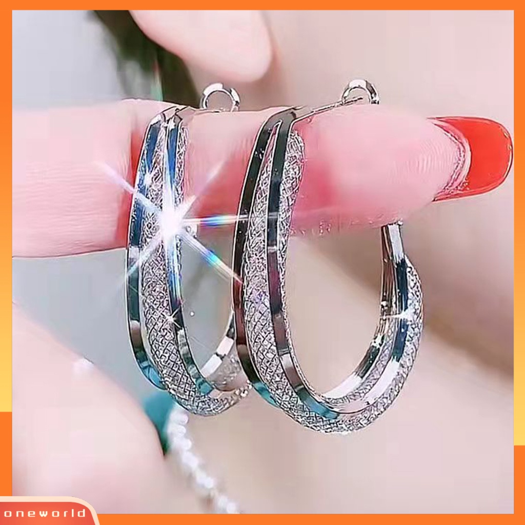 [WOD] 1pasang Anting Hoop High-end Warna Kontras Mengkilap Lingkaran Bulat Menjuntai Anting-Anting Perhiasan Harian