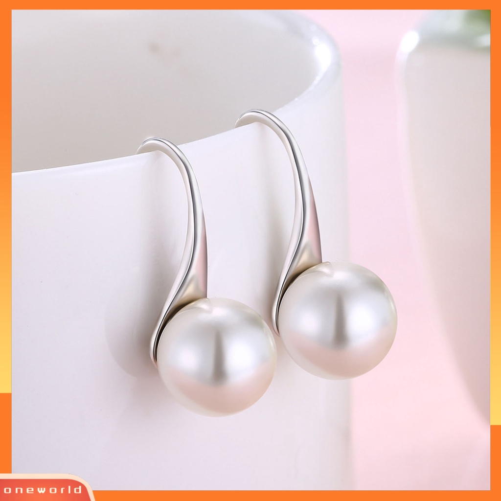 [WOD] 1pasang Anting Simple Wanita Mutiara Imitasi925Silver Bulat Terang Menjuntai Untuk Pernikahan