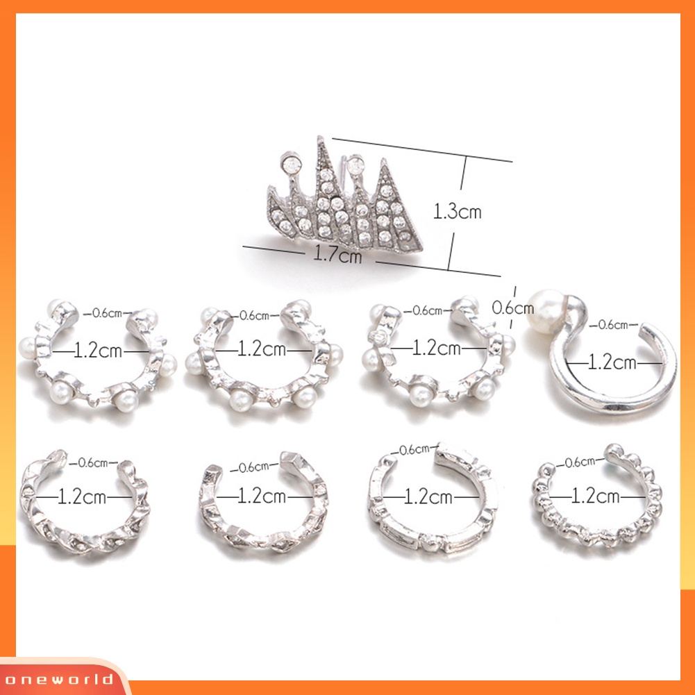 [WOD] 9 Pcs/Set Bohemian Retro Berlian Imitasi Mutiara Imitasi Telinga Manset Studs Earrings Set Hadiah