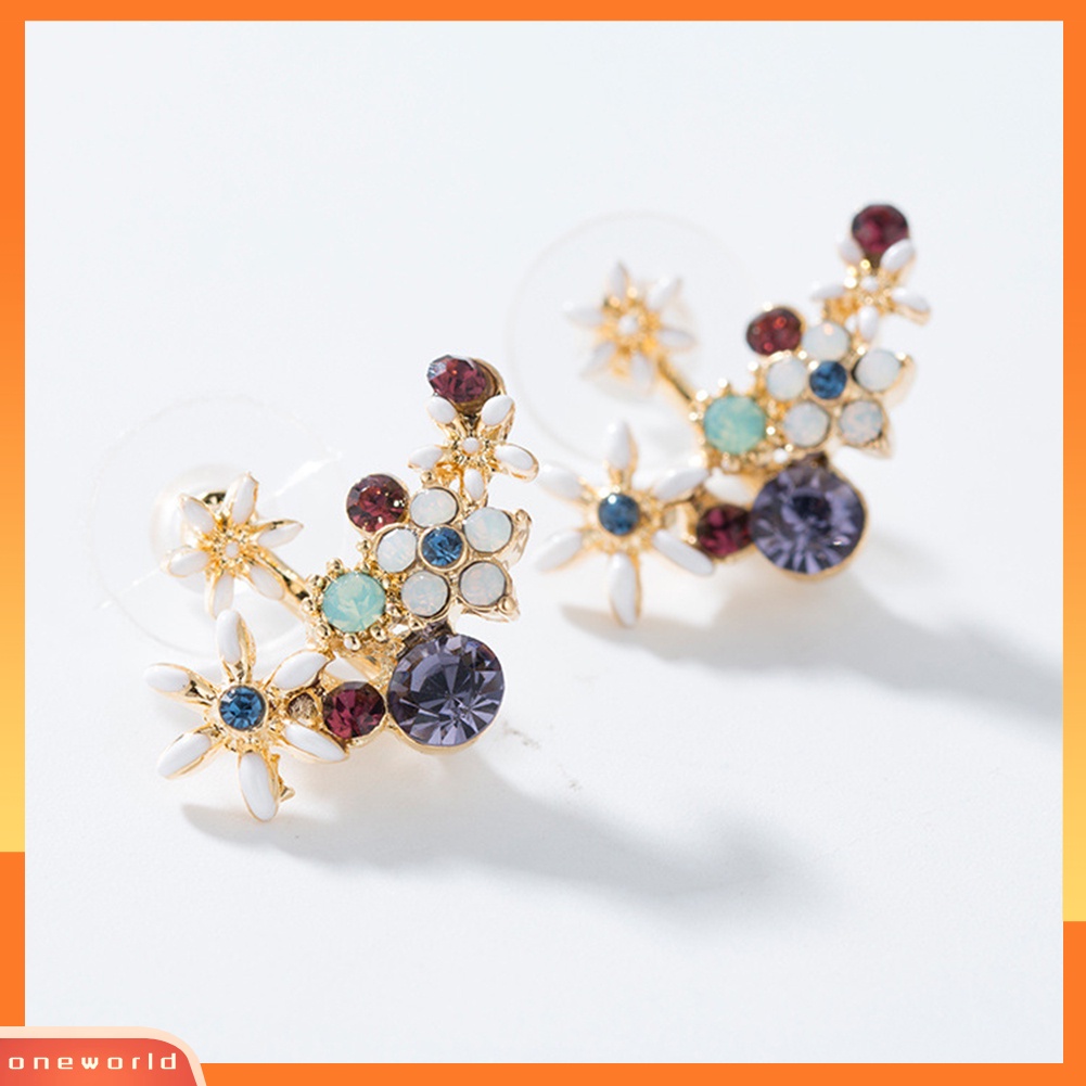 [WOD] Fashion Manis Warna-Warni Berlian Imitasi Bunga Pejantan Anting Wanita Lady Perhiasan Hadiah