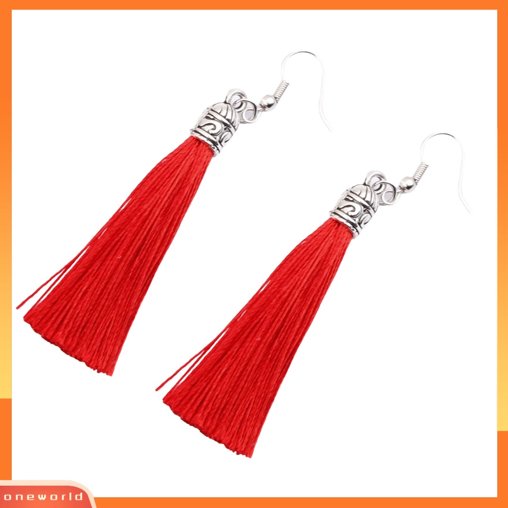 [WOD] 1pasang Anting Kait Bohemian Artistik Benang Katun Fringe Desain Menjuntai Earrings Aksesoris Telinga