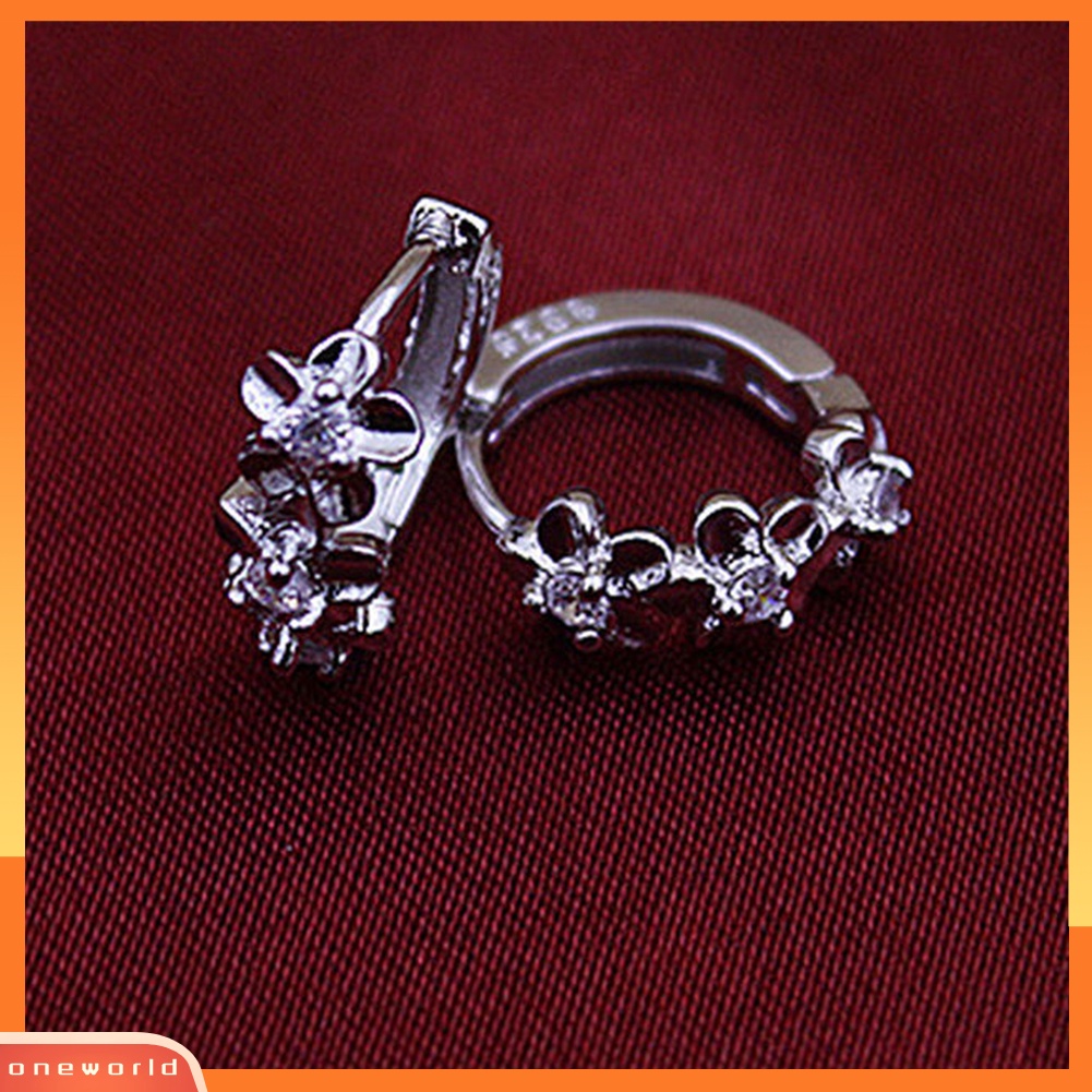 [WOD] Lady Sweet Flower 925 Sterling Silver Disepuh Berlian Imitasi Huggie Earrings Hoops