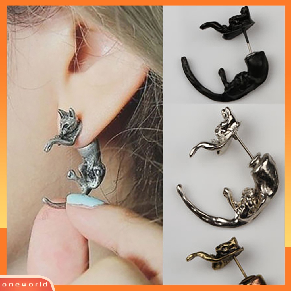 [WOD] 1pc Anting Tusuk Telinga Desain Bentuk Rubah Hias Bahan Alloy Anting Tusuk Wanita Untuk Pesta Ulang Tahun