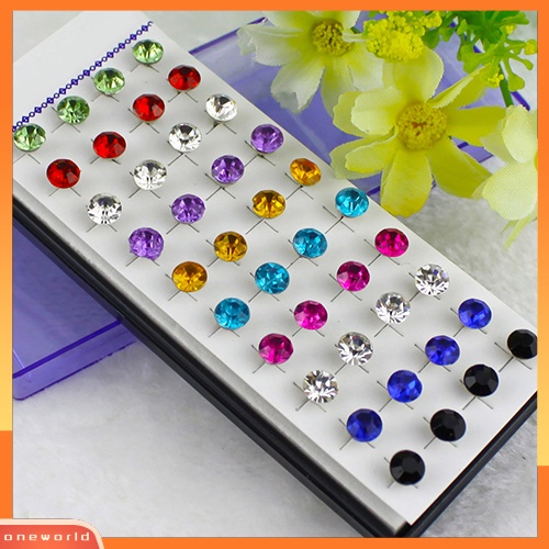 [WOD] 20pasang Warna Campur Wanita Berkilau Bulat Berlian Imitasi Gothic Stud Earrings