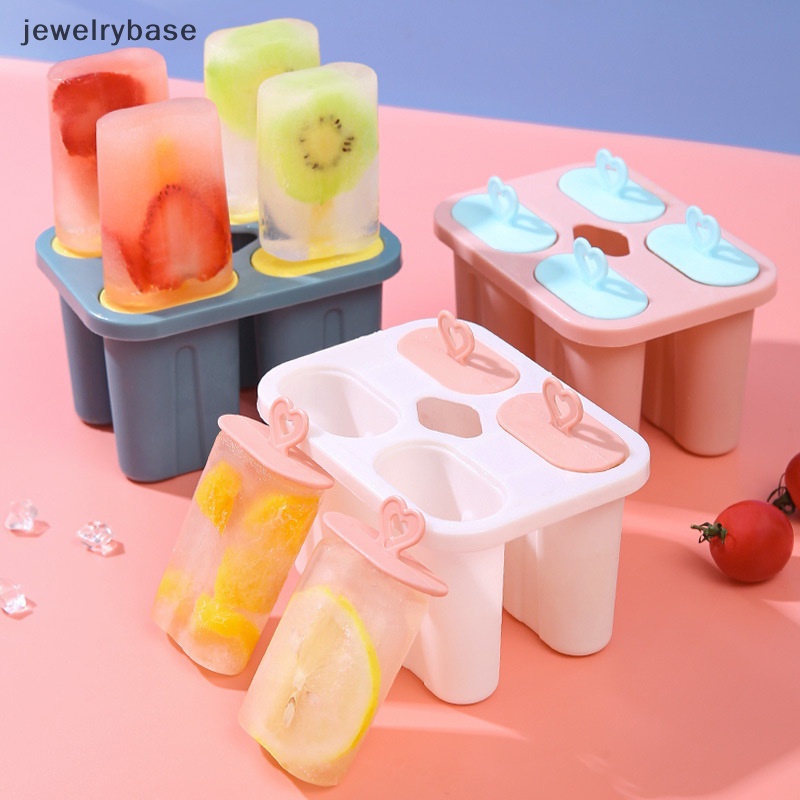 [jewelrybase] Cetakan Es Krim Frozen Plastik Juice Popsicle Maker Lolly Mould 4sel Butik