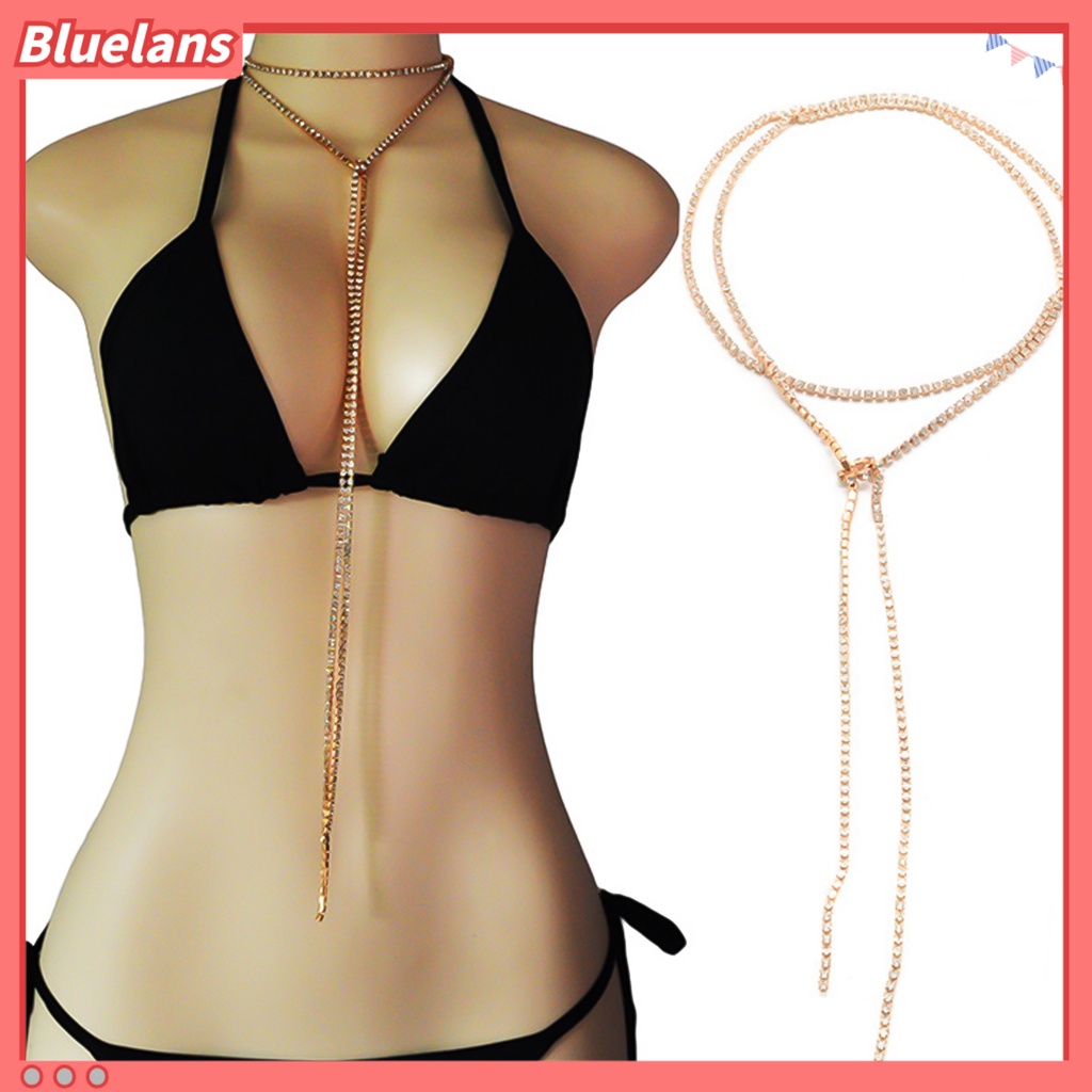 [BLS] Kalung Berlian Imitasi Hias Tie Up Wanita Panjang Shiny Choker Necklace Jewelry Untuk Pesta