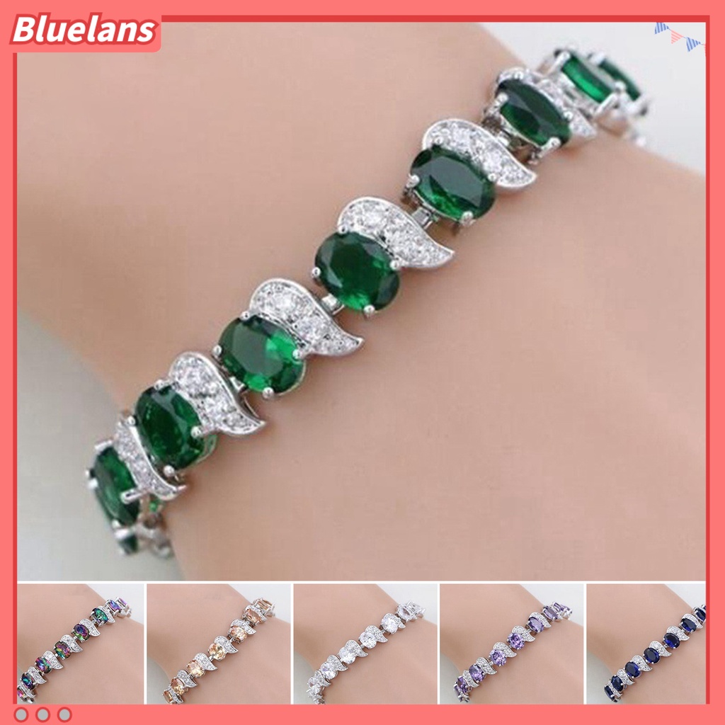 [BLS] Wanita Gelang Daun Pesona Elegan Klasik Adjustable Berlian Imitasi Biru Tertanam Ladies Bracelet Fashion Jewelry