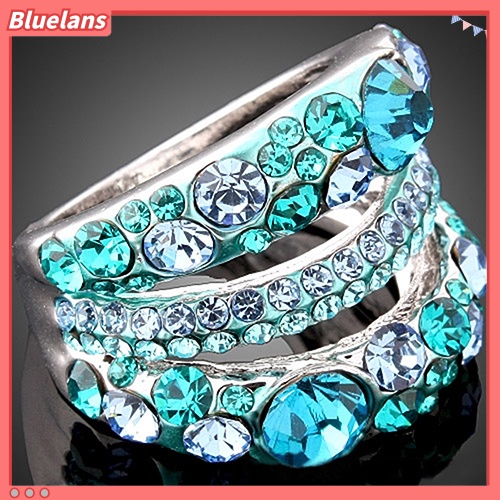 [BLS] Cincin Cubic Zirconia Wanita Paduan Band Berlian Imitasi Kristal Perhiasan Hadiah Mempesona