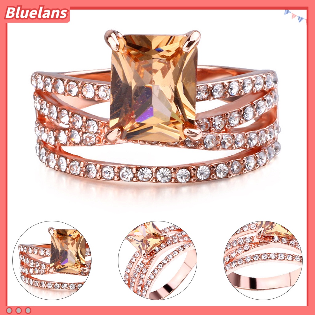 [BLS] Cincin Wanita Multilayer Perhiasan Persegi Berkilau Fashion Penampilan Cincin Jari Untuk Pernikahan