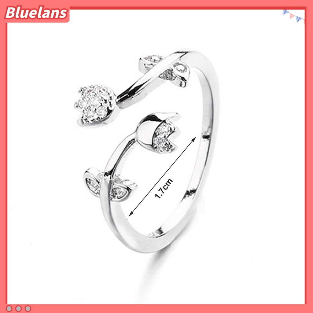 [BLS] Wanita Cincin Temperamen Berlian Imitasi Mengkilap Hias Berkilau Pembukaan Yang Dapat Disesuaikan Hadiah Hias Wanita Elegan Tulip Jari Cincin Perhiasan Pesta Untuk Pacaran