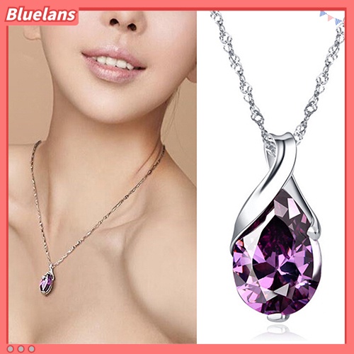 [BLS] Kalung Choker Rantai Liontin Teardrop Zirkon Ungu Wanita Hadiah Perhiasan Mulia