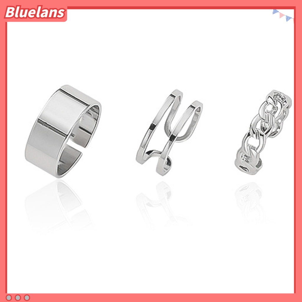 [BLS] 3pcs /Set All-match Terbuka Dapat Disesuaikan Stackable Finger Ring Knuckle Ring Perhiasan Aksesori