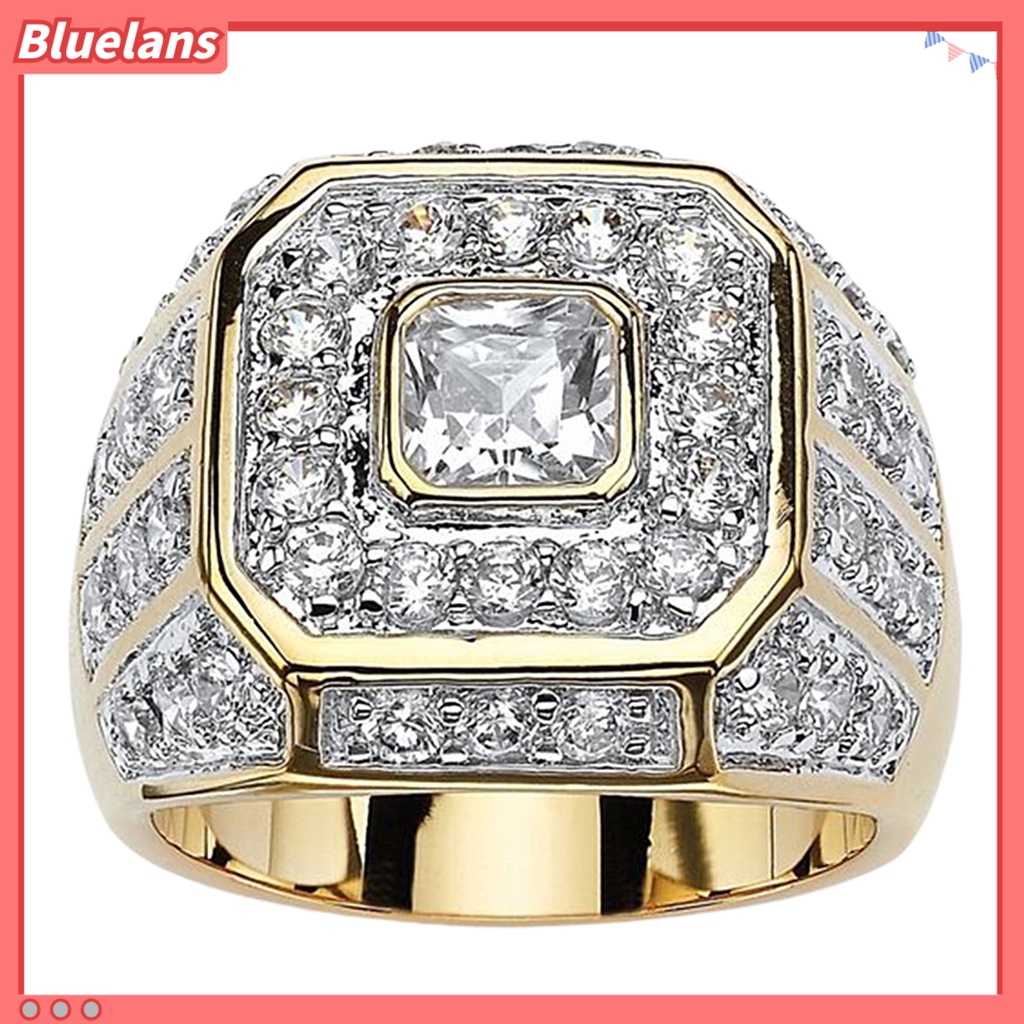 [BLS] Pria Cincin Cubic Zirconia Hip Hop Perhiasan Berkilau Fashion Penampilan Pernikahan Band Ring Untuk Pernikahan