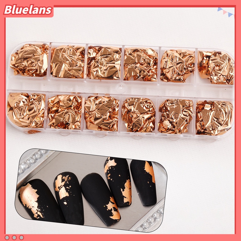 [BLM] 12grids /Box Manicure Foil Decal Anti Luntur Multifungsi Nice-looking Nail Art Kertas Foil Warna Emas Untuk Wanita