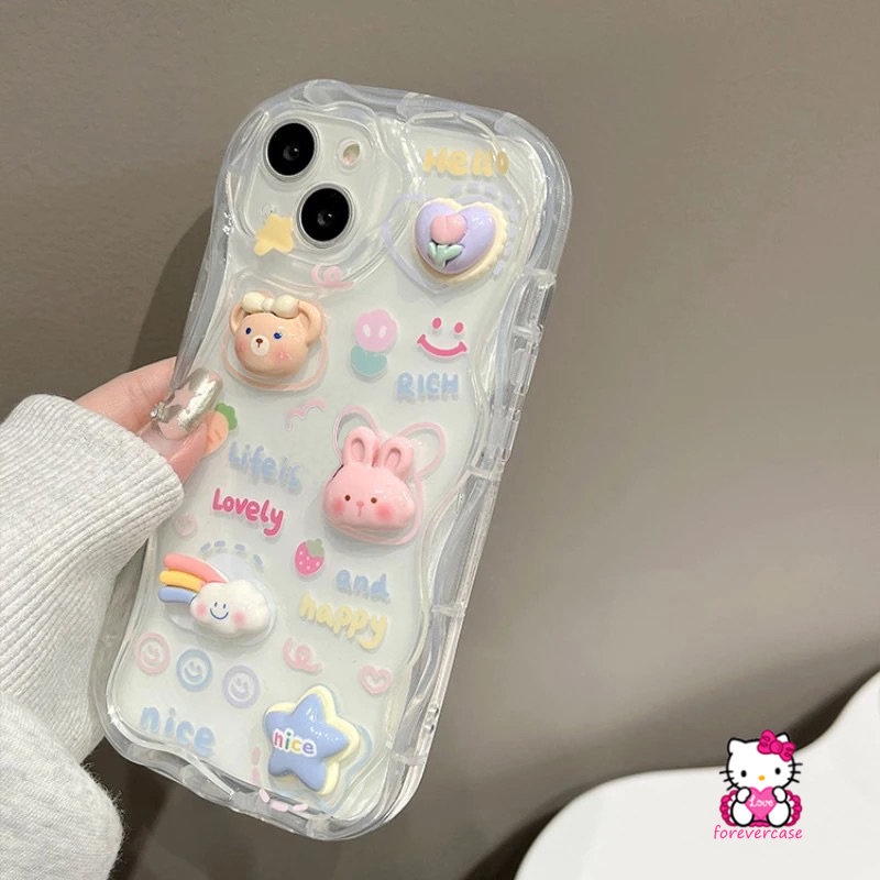 Boneka Kartun Lucu Kelinci Beruang Monster Case Untuk Realme C53 C25Y C30 C33 C20 C55 C17 C21 C31 C21Y C11 C15 C12 C25 C35 5 7i 5i 6i 9i 5s C25s C3 C20A C3 3D Bergelombang Lengkung Tepi Soft Cover