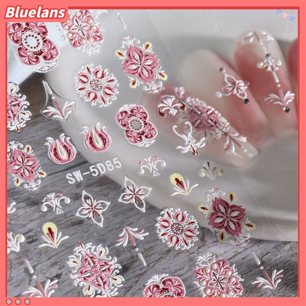 [BLM] 1lembar Stiker Kuku Mudah Tempel Dapat Dilepas Vintage Renda Bunga Desain DIY Banyak Gaya Timbul Slider 5D Nail Decal Nail Salon Aksesoris